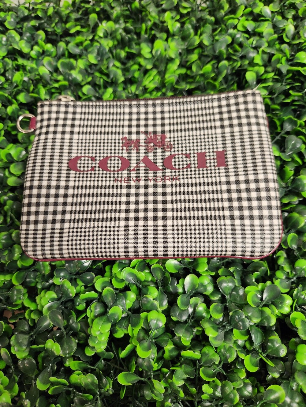 Coach Peyton Glen Plaid Print Small Wristlet Burgundy/Black